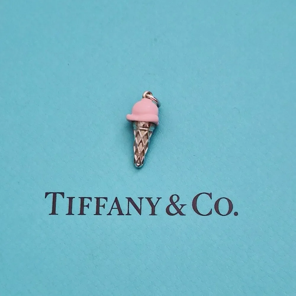 RARE Tiffany & Co. Pink Enamel Ice-cream Cone Sterling Silver Charm Pendant